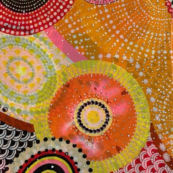 Jessica McClintock Sheer Kimono Wrap Multicolor Boho Circle Print Cover Up - Picture 8 of 9